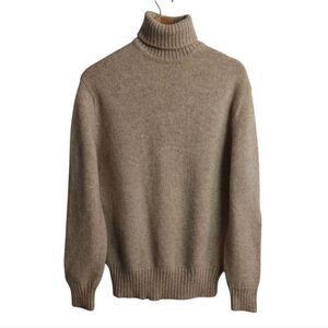 Shetland Scotland Oatmeal 100% Wool Men's Classic Tan Turtleneck Sweater Sz M